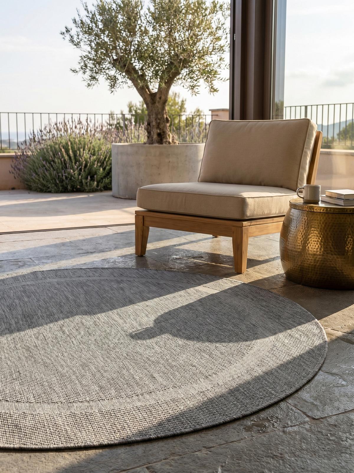 TEPPICH Outdoor ALSTER in Grau, einfarbig, Ø 160 cm - Grau, Textil (160/160cm) - KADIMA DESIGN