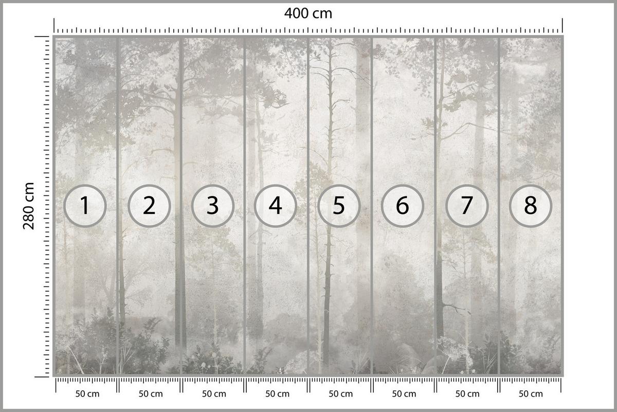 FOTOTAPETE für Wohnzimmer Nebliger Wald Vintage Bäume 400x280 - Beige/Grau, Papier (400/280cm) - Muralo