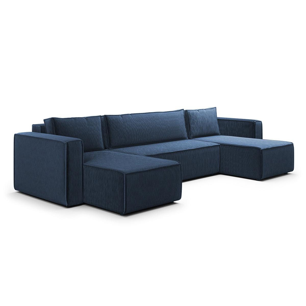 PANORAMASOFA Ezekiel 5 Sitzplätze Blau - Blau, Holz (309/73/145cm) - Petits-meubles
