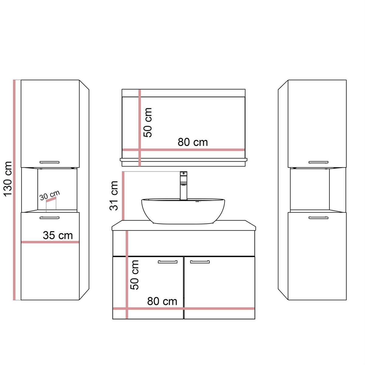 BADMÖBEL-SET LUMIRE LOFT III Wotan Eiche mit Spiegel - Braun, Holzwerkstoff (80/52/46cm) - Lookway