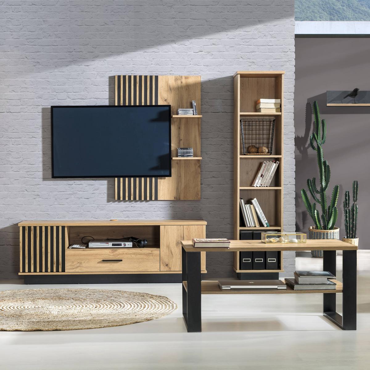 KOMMODE Lamelo mit 2 Türen und 4 Schubladen, Lamellenfront, 140 cm, Eiche Wotan - Eiche Wotan, Holzwerkstoff (141/88/40cm) - Beautysofa