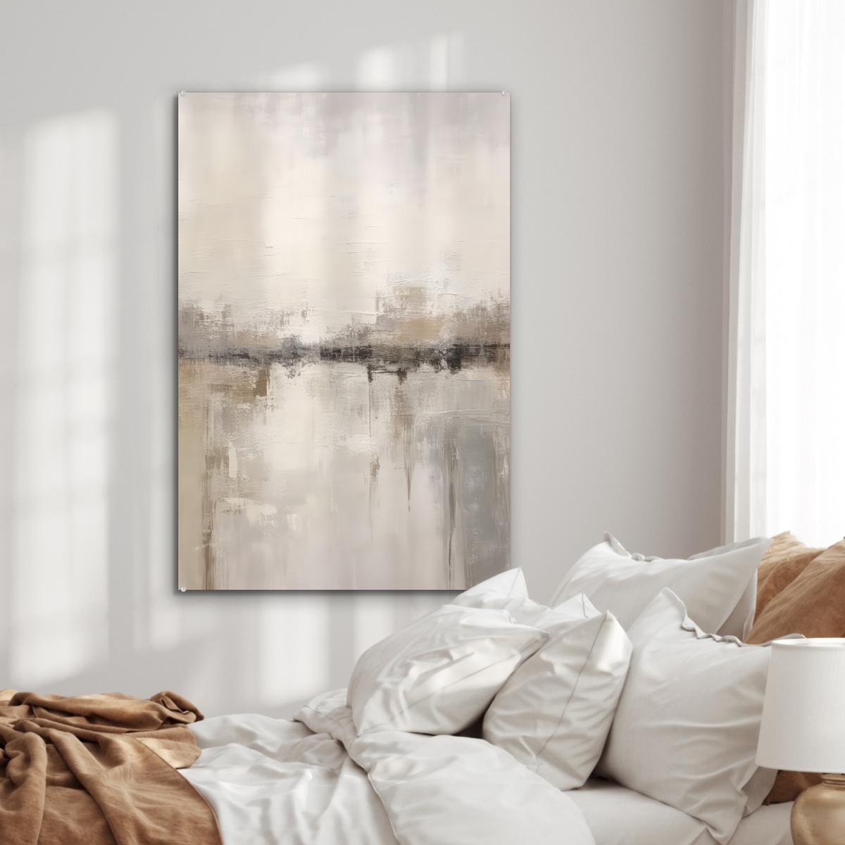 ACRYLGLASBILD Moderne Kunst - Abstrakt - Beige 80x120 cm - Beige, Glas (80/120cm) - MuchoWow