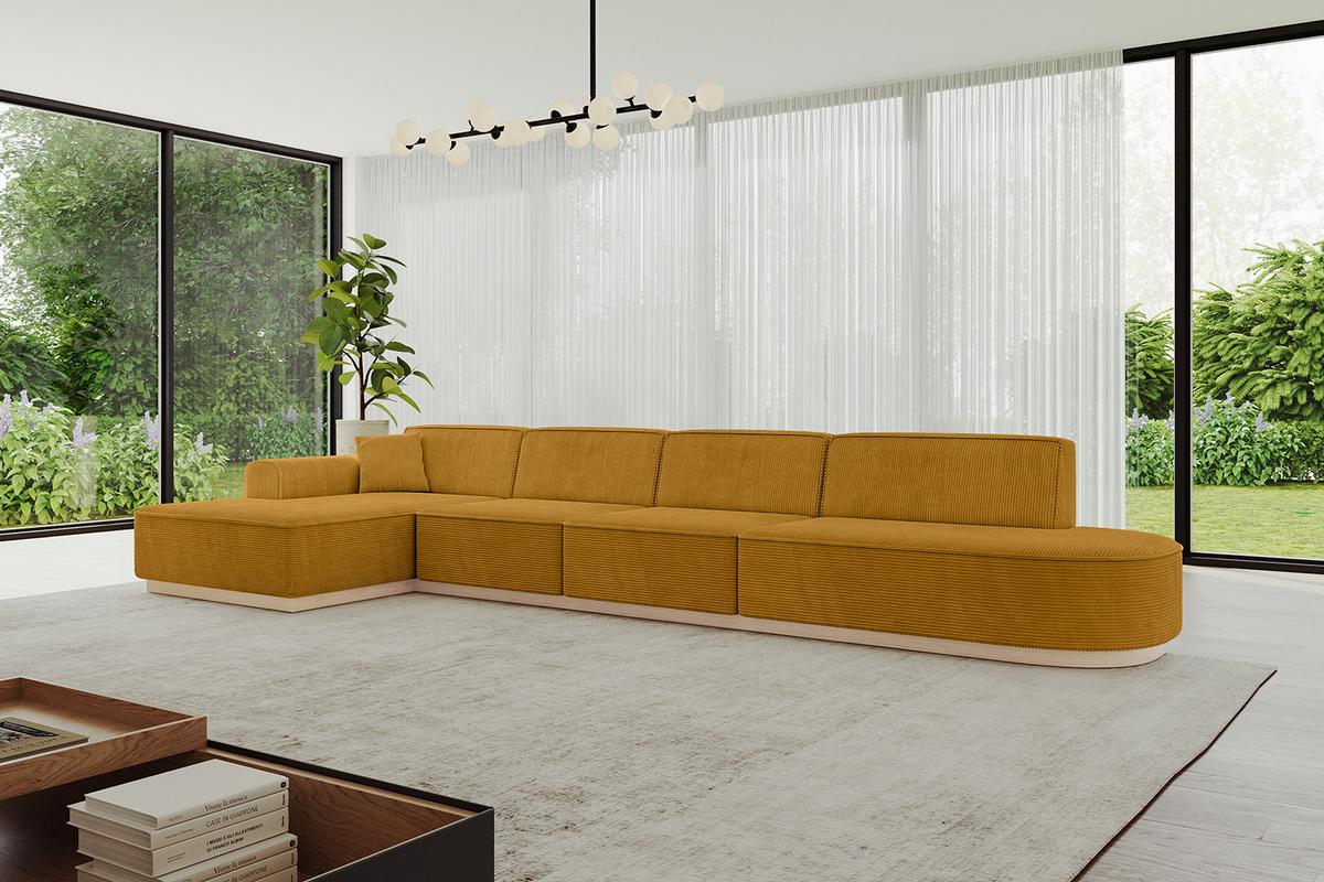 ECKSOFA Ottomane Links IREA-L3 - 412x165x80 cm Senfgelb - Grün, Holzwerkstoff/Textil (412/165cm) - ALTDECOR
