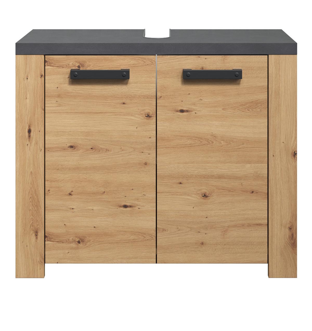 WASCHBECKENUNTERSCHRANK Eiche Artisan, grau 79 x 67 cm, Badezimmer Unterschrank 2-türig - Eichefarben/Schwarz, Holzwerkstoff/Kunststoff (35/67/79cm) - Top.Furn