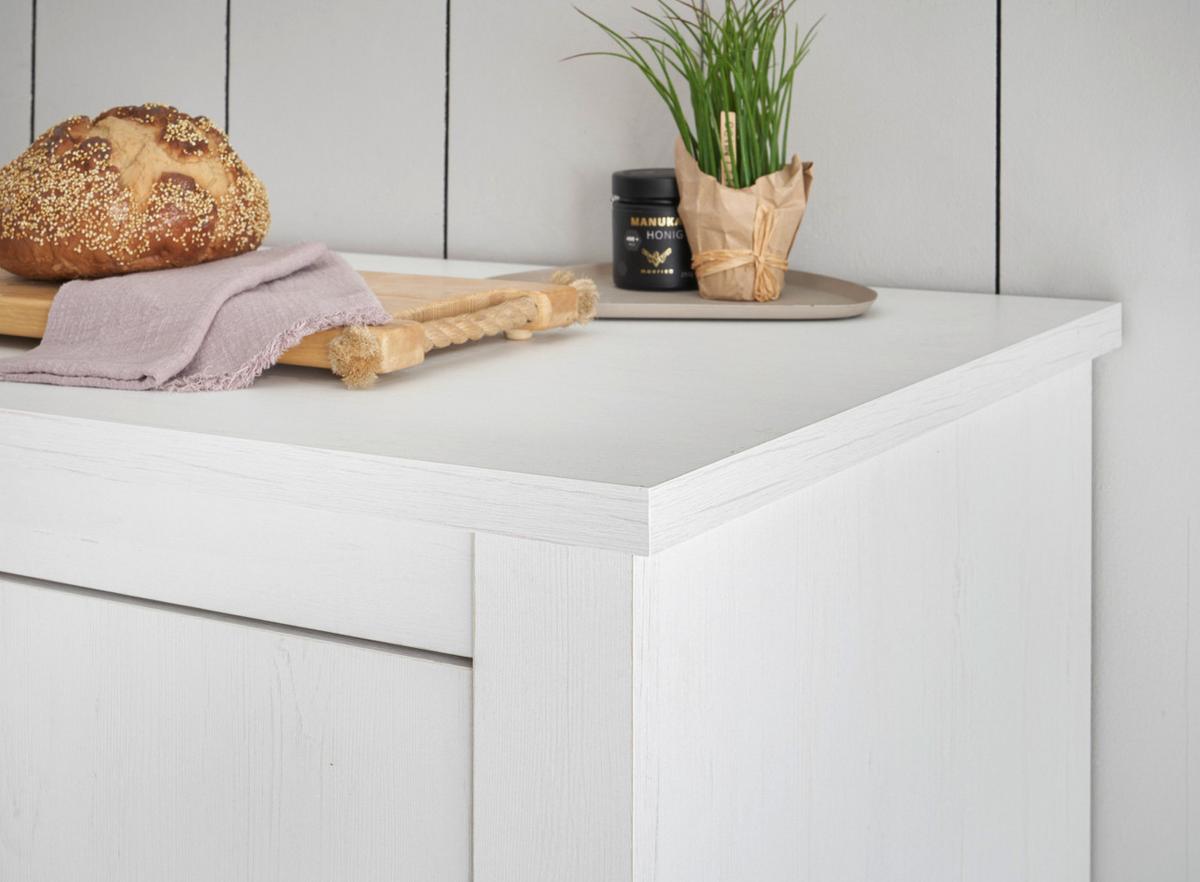 KÜCHENSCHRANK weiß Pinie Landhaus, Küche Unterschrank für Spüle oder Kochfeld, 129 x 92 cm, Soft-Close - Schwarz/Weiß, Holzwerkstoff/Metall (129/92/60cm) - Furn.Design
