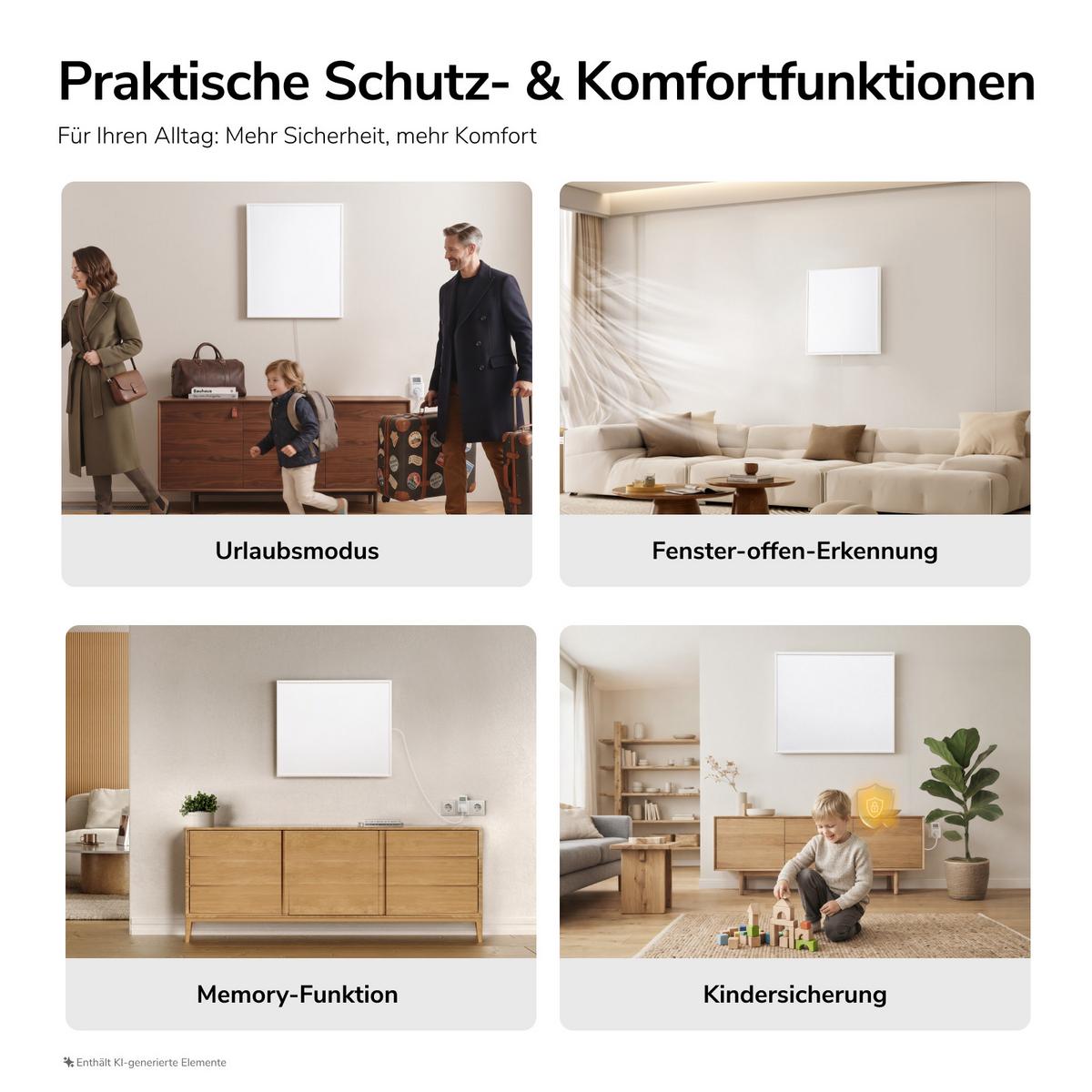 WANDKONVEKTOR Elektrisch 300 W mit Thermostat und App Steuerung 50,5/59,5 cm - Weiß, Kunststoff/Metall (50.5/59.5/2cm) - EMKE