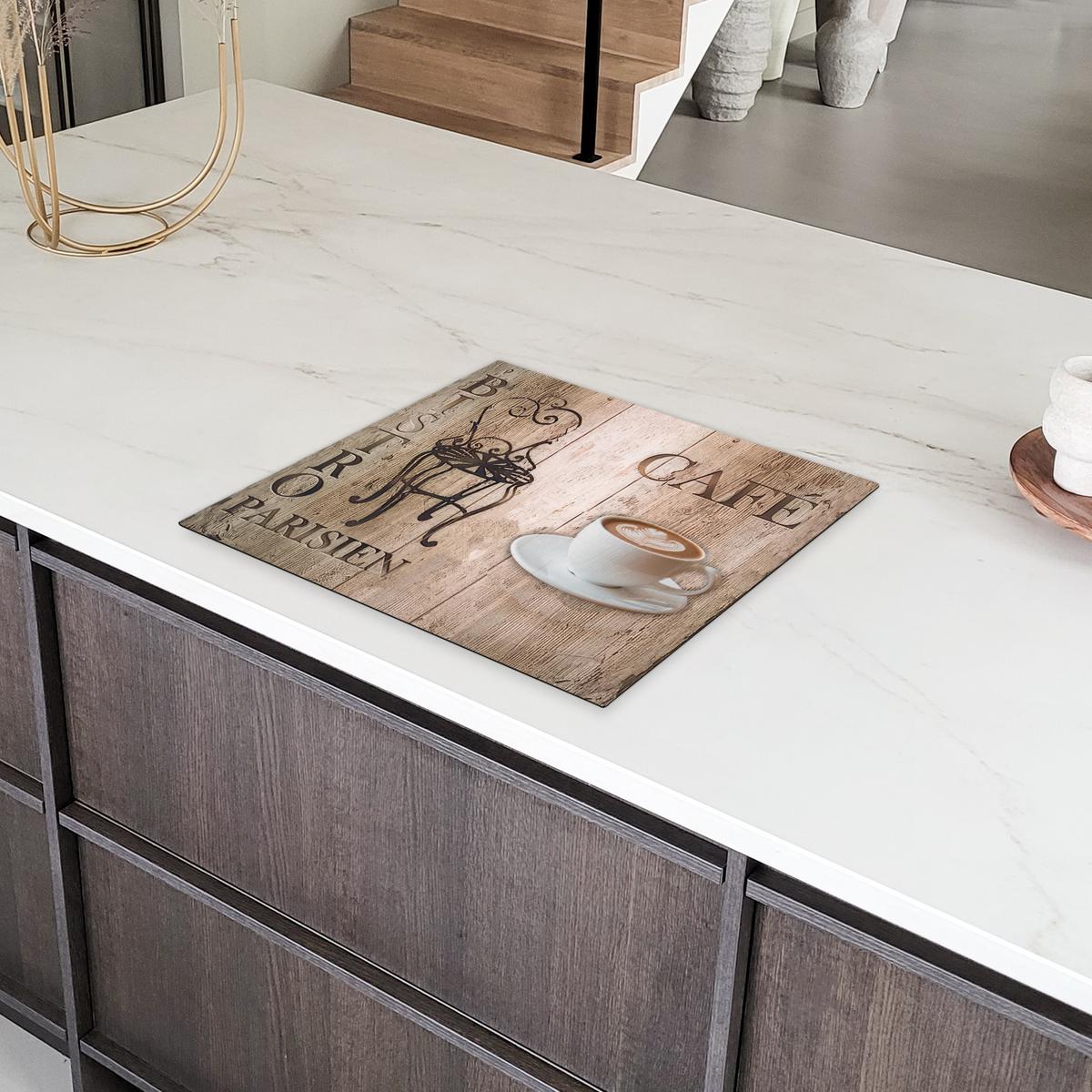 HERDABDECKPLATTE Bistro Parisien - Café - Kaffee - Jahrgang Abdeckung Ceranfeld 57.6x51.6 cm - Cappuccino, Kunststoff (57.6/51.6/0.2cm) - MuchoWow