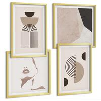 BILDER SET 4er Set - 50x50 cm & 40x60 cm Goldrahmen - Abstrakte Gesichtsformen - Goldfarben, Kunststoff (50/50cm) - TULUP