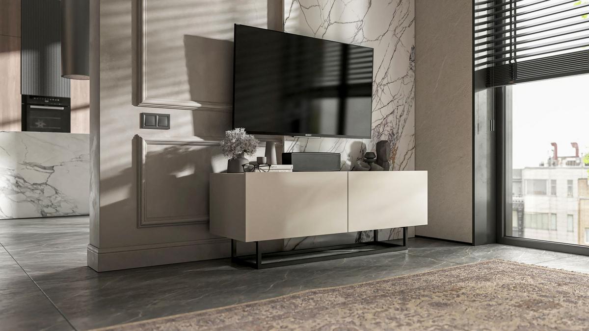 TV-SCHRANK Enjoy Kaschmir matt mit Metallrahmen 120 cm - Kaschmir/Schwarz, Holzwerkstoff/Metall (120/46/35cm) - Meble Lindner