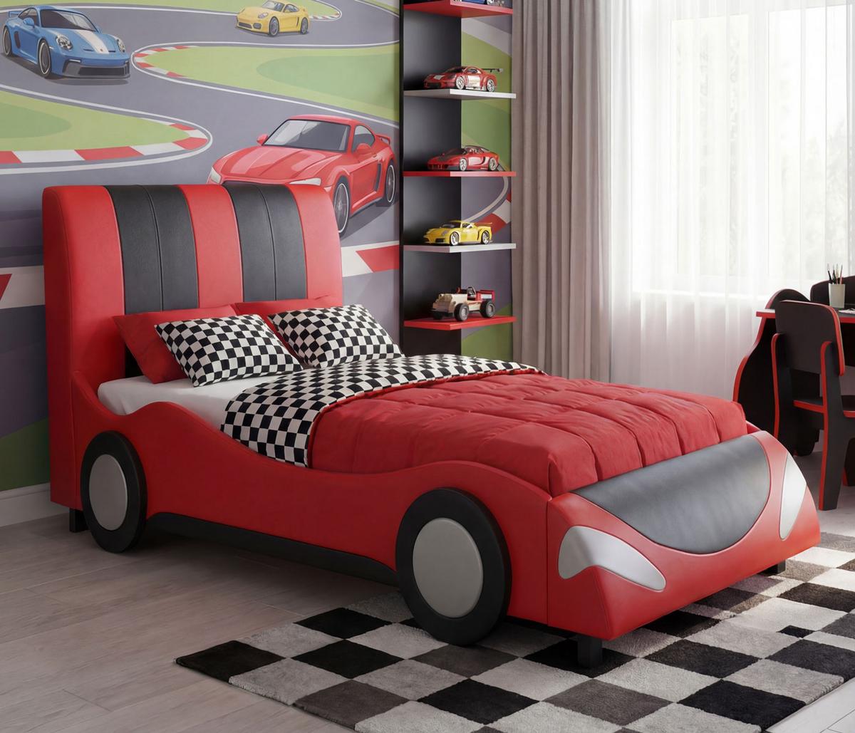 BETT AUTO Schwarz, Rot - Rot/Schwarz, Holz (114/103/237cm) - MCW