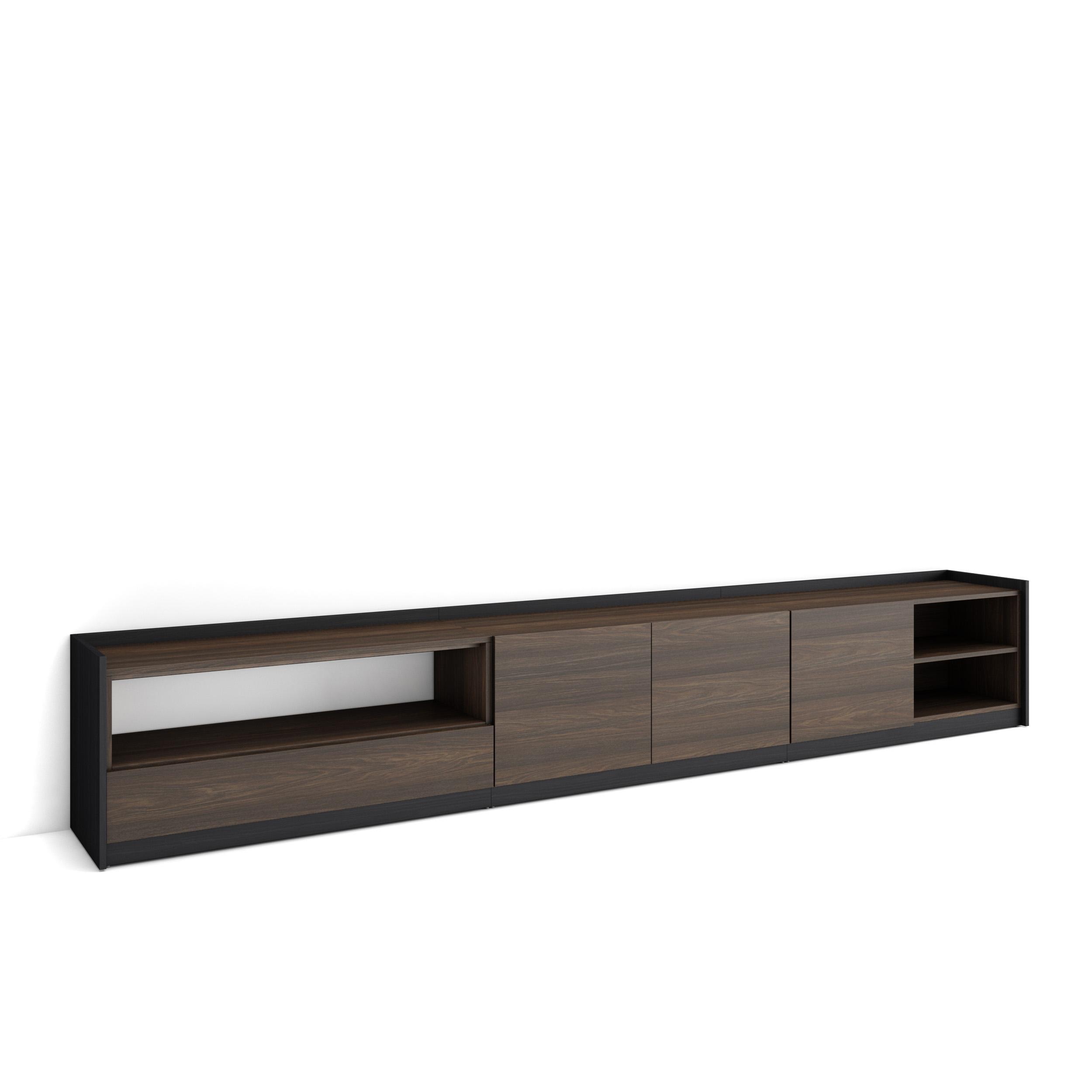 LOWBOARD, Dunkler Eiche und Schwarz, 310/37/50cm - Hellbraun, Holzwerkstoff (310/50/37cm) - Skraut Home