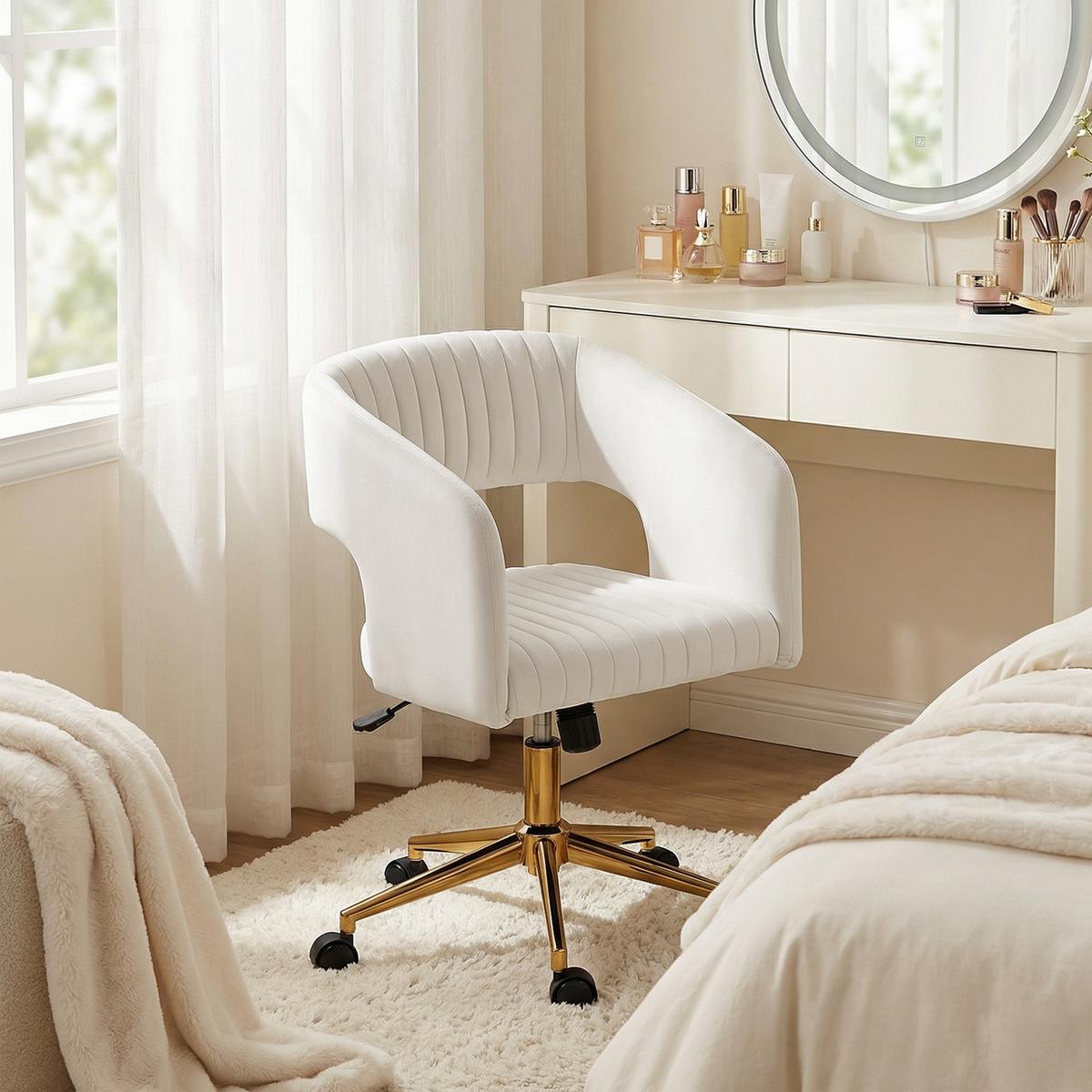 SCHREIBTISCHSTUHL höhenverstellbar Homeoffice Stuhl mit Samtoptik Cremeweiß - Goldfarben/Creme, Textil/Metall (61/84/62cm) - HOMCOM