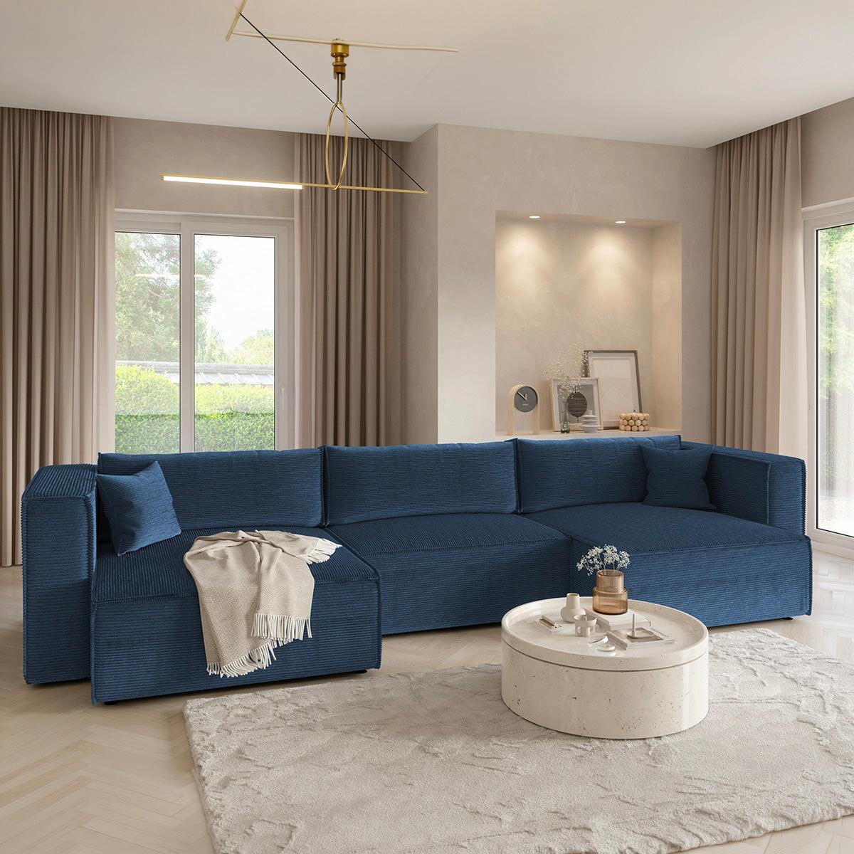 PANORAMASOFA Jimmy 5 Sitzplätze Blau - Blau, Holz (348/77/148cm) - Petits-meubles