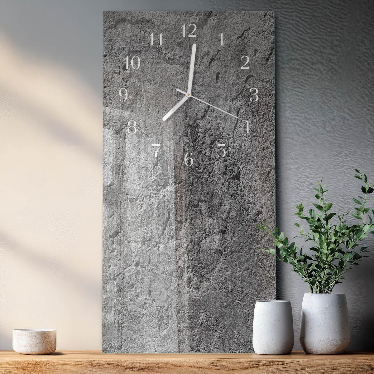 WANDUHR aus Glas 30x60 cm - Betonwand - Grau, Glas (30/60/0.4cm) - TULUP