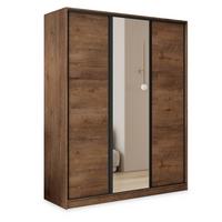 SCHWEBETÜRENSCHRANK TARI 150/205/58 cm 3-türig mit Spiegel und Schubladen Eiche Lefkas - Eichefarben/Schwarz, Holzwerkstoff (150/205/58cm) - MASSENO