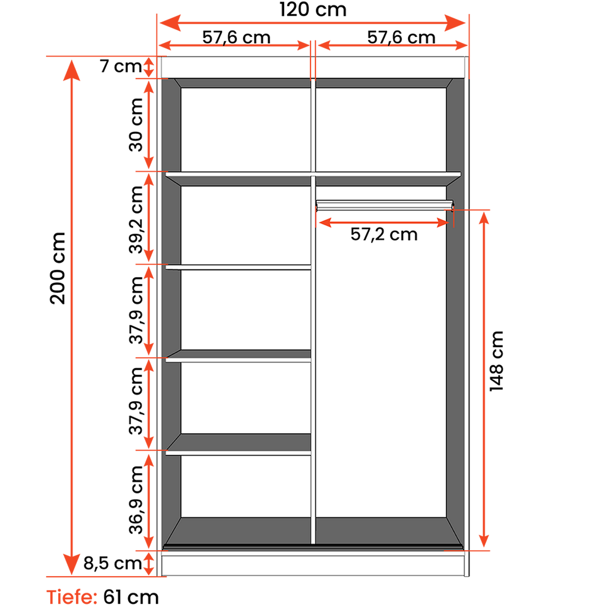 SCHWEBETÜRENSCHRANK Neomi 06 ohne Spiegel Weiß/Weiß 120 cm - Weiß, Holz (120/200/61cm) - imoebel24