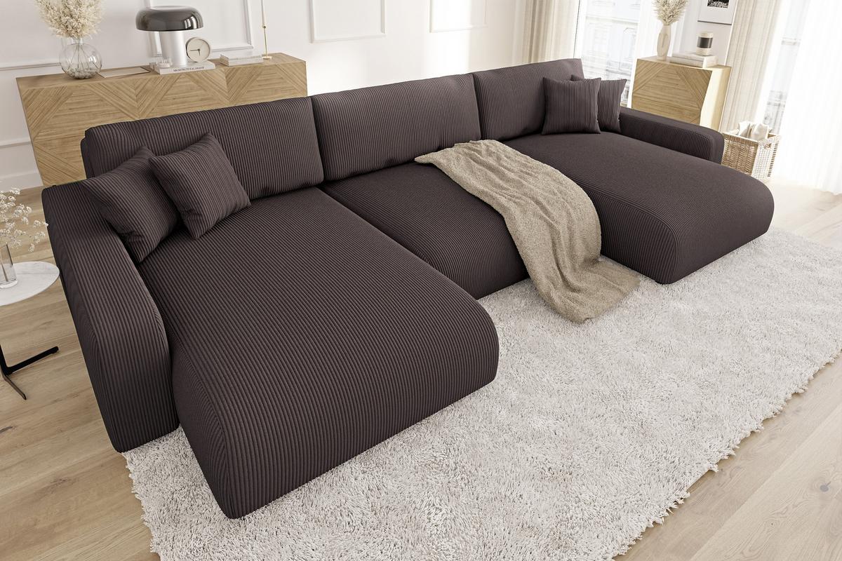 WOHNLANDSCHAFT Emma Dunkelbraun Cord - Dunkelbraun/Schwarz, Holz/Kunststoff (332/78/170cm) - S-Style Möbel