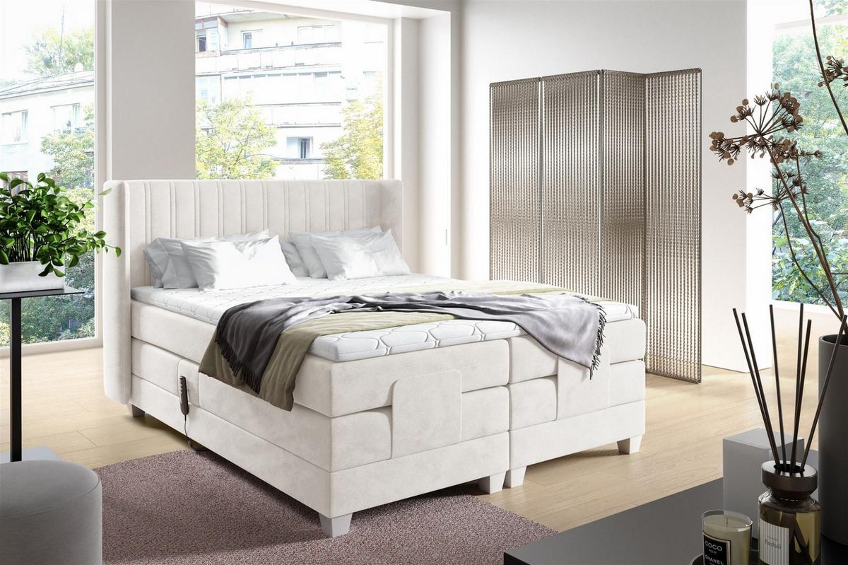 BOXSPRINGBETT Bett Elektrisch Magnus - Beige, Holzwerkstoff/Textil (140/200cm) - Fun Möbel