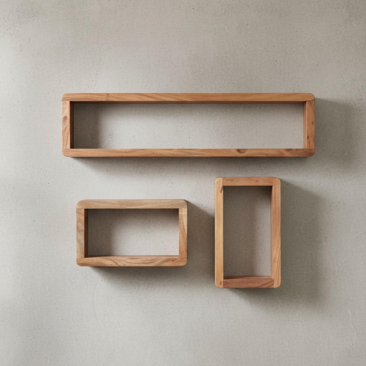 WANDREGAL Set TEKO CUBES Massivholz Abgerundete Ecken, Beige 80x15x20 cm - Beige, Holz (80/20/15cm) - KADIMA DESIGN