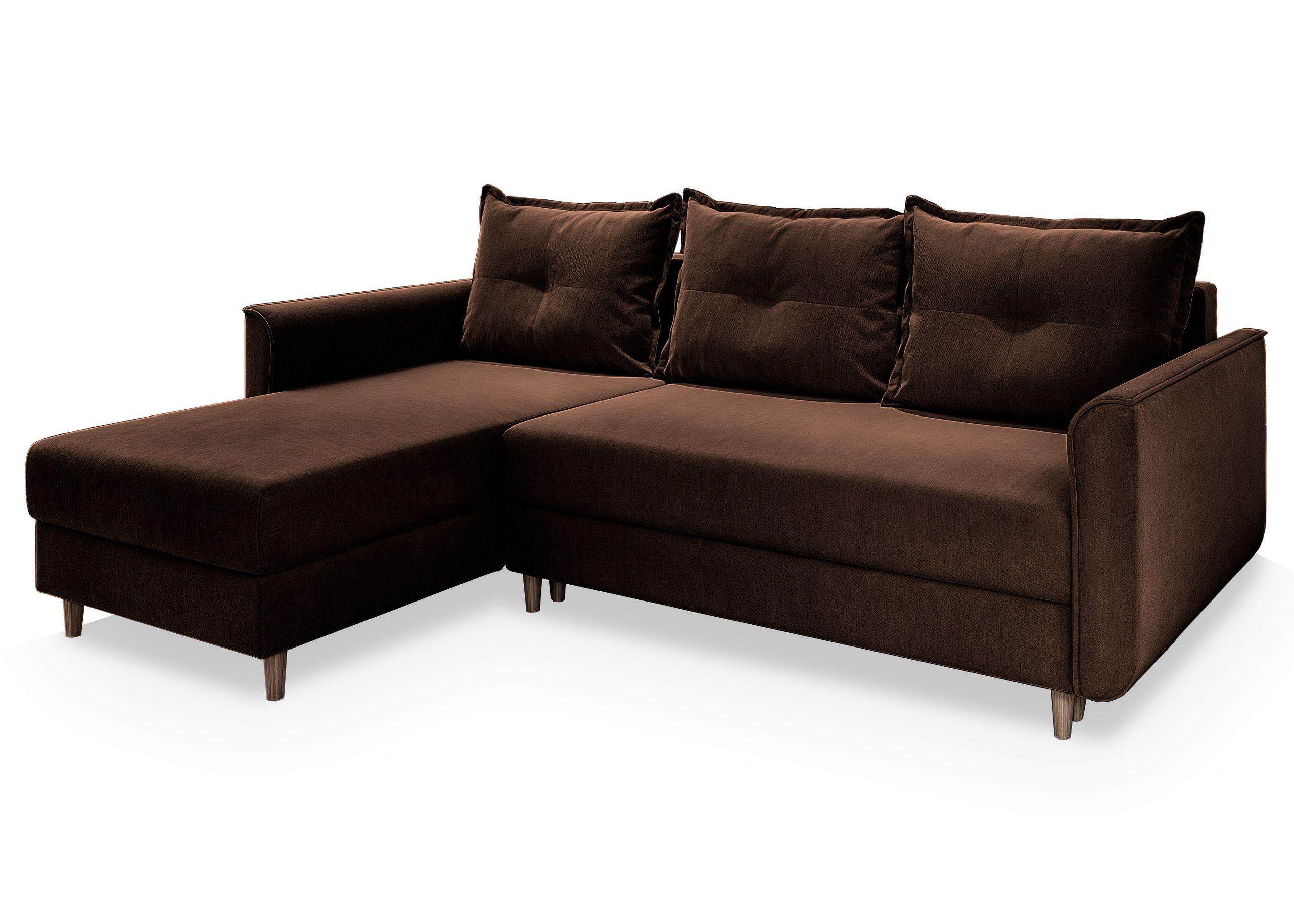 ECKSOFA PISAN R-S Braun Plüsch-Stoff mit Schlaffunktion - Braun, Holz/Textil (220/140cm) - MASSENO