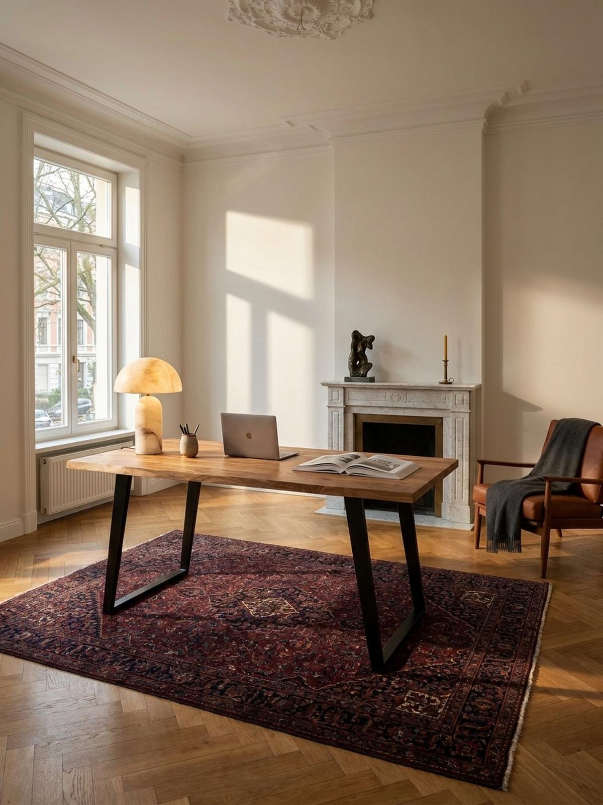 SCHREIBTISCH Massivholz Baumkante U-Gestell Handarbeit ATOLL, Goldbraun-Schwarz 200x100x76 cm - Schwarz/Braun, Holz/Metall (100/200/76cm) - KADIMA DESIGN