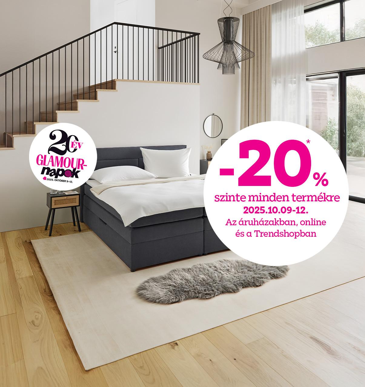 Glamour napok a mömaxban! -20% szinte minden termékre 2025.10.09-12. az áruházakban, online és a Trendshopban!