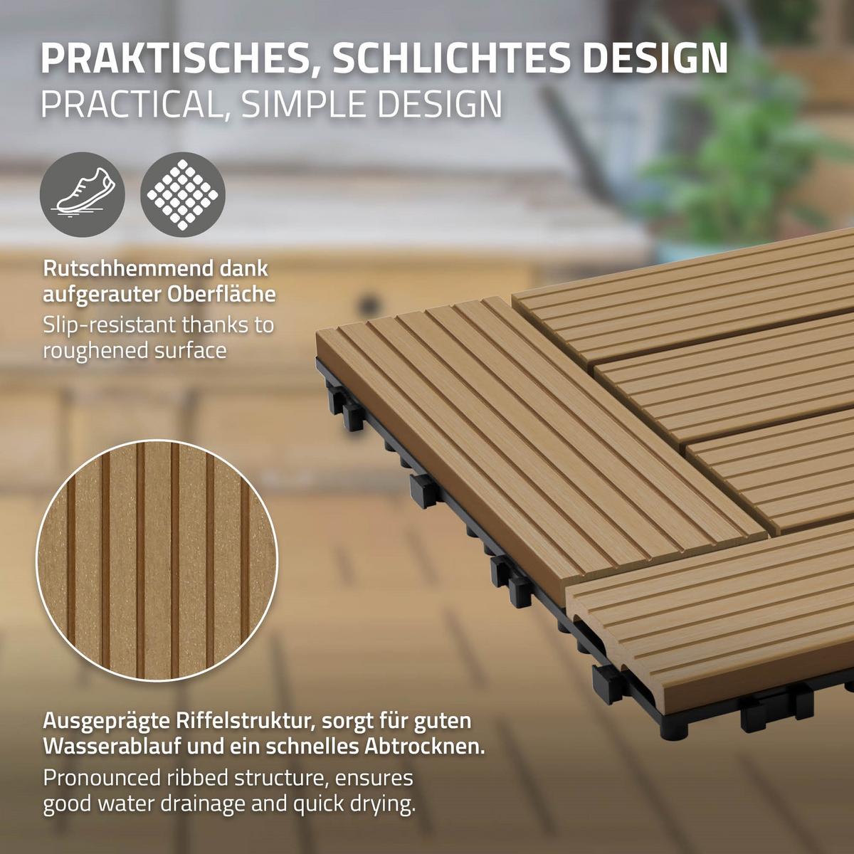 BODENPLATTE Mosaik 2er Set - Teakfarben, Holzwerkstoff (30/30/2cm) - ECD-Germany
