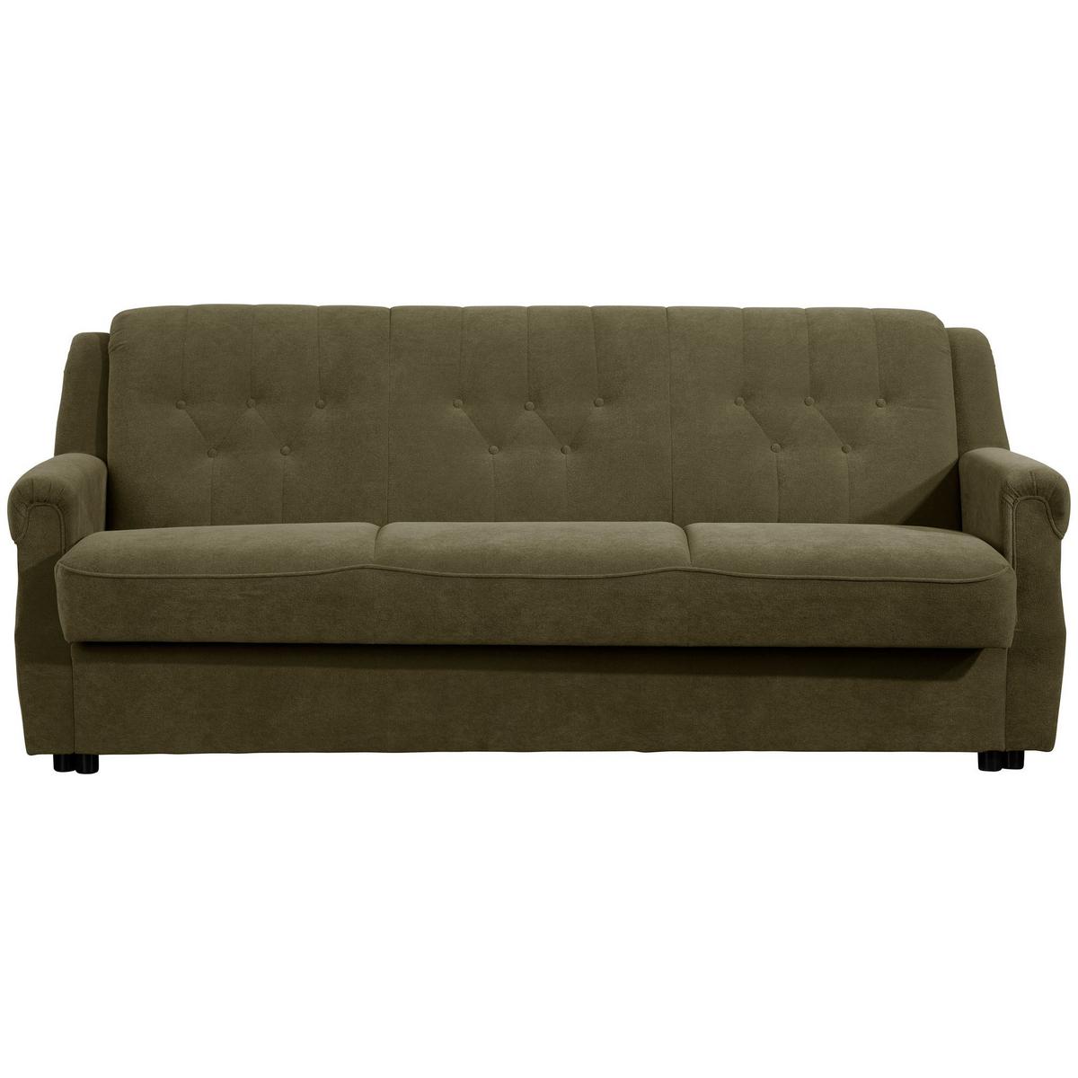 SOFA 3-Sitzer mit Bettfunktion Kaylyn Flockstoff grün - Grün, Kunststoff (207/89/83cm) - 58aufmkessel