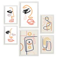POSTER Set Mit 6 Stille Heuert In Weibliche Zusammenfassung A3 & A4 Weißer Rahmen - Weiß, Papier (29/3cm) - Nacnic