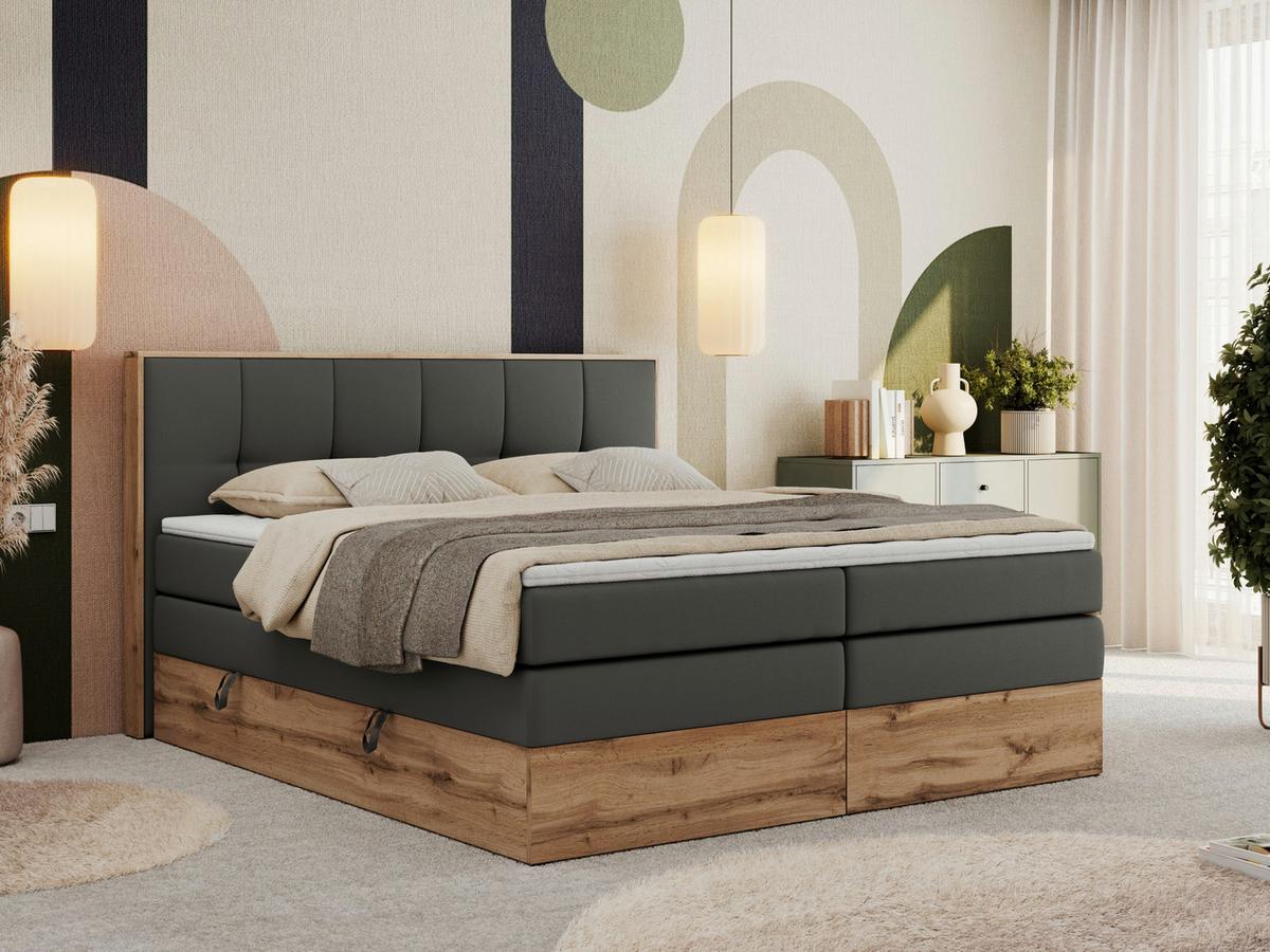 BOXSPRINGBETT ALBERO 1 KING 160/200 Dunkelgrau Kunstleder - H4 - Dunkelgrau, Holz/Textil (160/200cm) - MKS