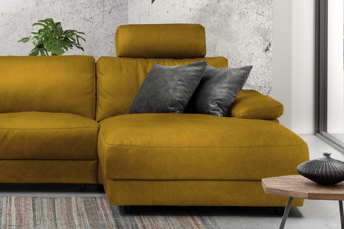 ECKSOFA XL MOTORISCHER RELAXFUNKTION LOLA Gelb Webstoff Relaxfunktion - Currygelb/Gelb, Textil (304/178cm) - KAWOLA