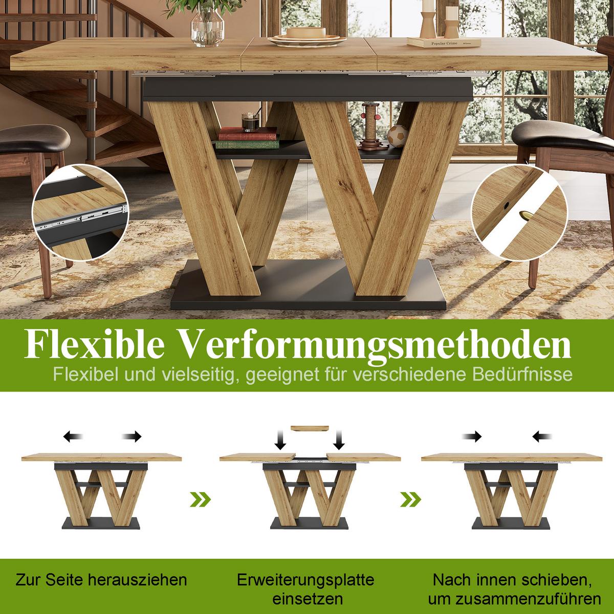 ESSTISCH Ausziehbar 100-176cm Eiche & Schwarz Teleskopdesign - Naturfarben, Holzwerkstoff (80/119/75cm) - Urban Meuble
