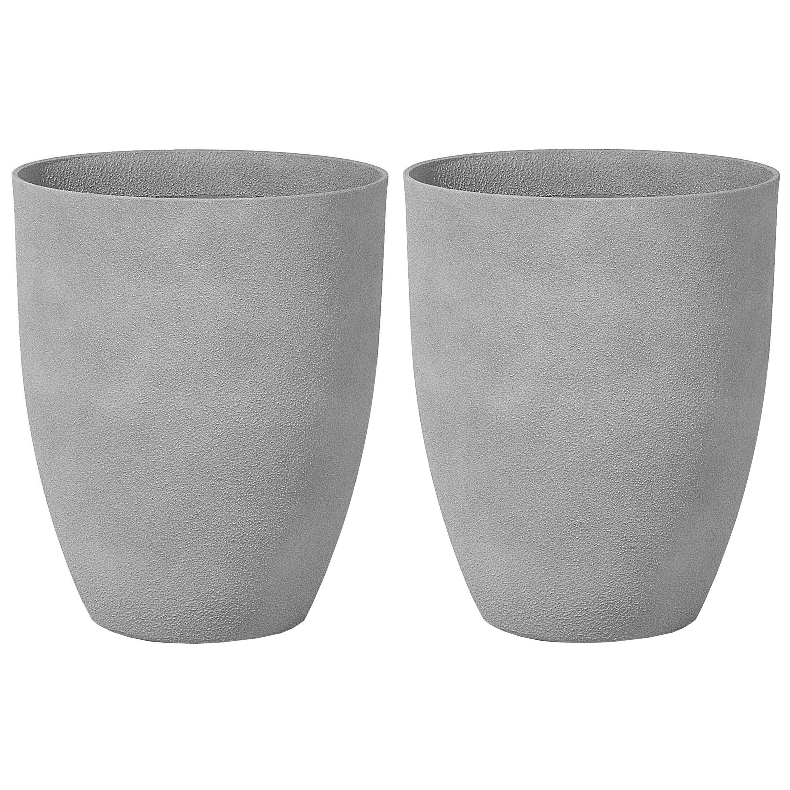 BLUMENTOPF 2er-Set hellgrau rund 43/43/52 cm Croton - Hellgrau, Stein (52cm) - Beliani