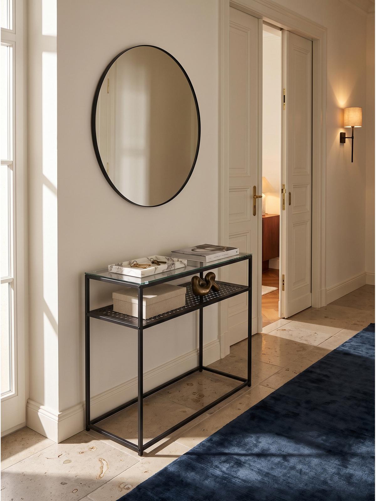KONSOLENTISCH ALCUDIA, Einscheibensicherheitsglas, Schwarz, 80 x 40 x 77 cm - Schwarz, Glas/Metall (40/80/77cm) - KADIMA DESIGN