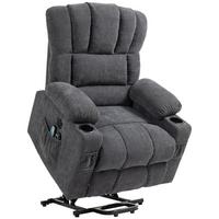 FERNSEHSESSEL mit Aufstehhilfe Relaxsessel mit Liege-, Heiz- und Massagefunktion - Dunkelgrau/Schwarz, Textil/Metall (91/110/93cm) - HOMCOM