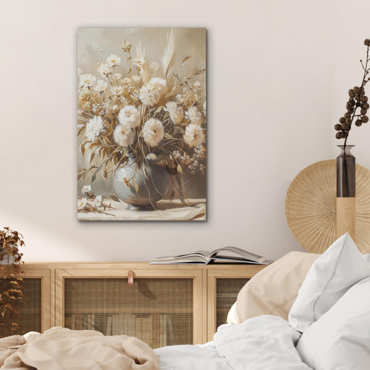 AKUSTIKBILD Blumen - Vase - Stilleben - Beige Kunstdruck Schlafzimmer 50x70 cm - Creme, Kunststoff (50/70/0.9cm) - MuchoWow