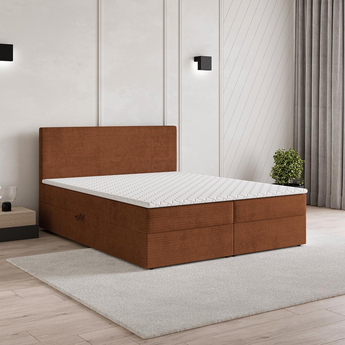 BOXBETT NIRA 160x200 cm mit Matratze und Topper - Orange - Orange, Holz (160/200cm) - MASSENO