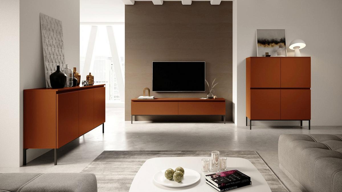 HIGHBOARD Bemmi Ziegelrot mit Metallbeinen 100 cm - Dunkelorange/Schwarz, Holzwerkstoff/Metall (100/122/35cm) - Selsey