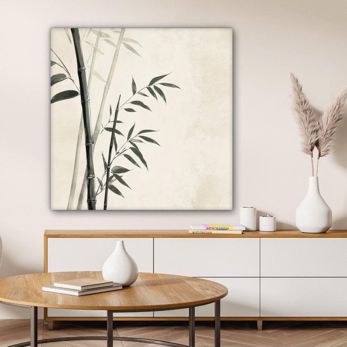 LEINWANDBILD Japandi - Bambus - Beige Deko Groß 90x90 cm - Eukalyptusholzfarben, Textil (90/90cm) - MuchoWow