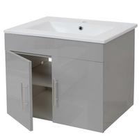 WASCHBECKEN + UNTERSCHRANK Hochglanz Hellgrau - Grau, Holzwerkstoff (61/50/48cm) - MCW