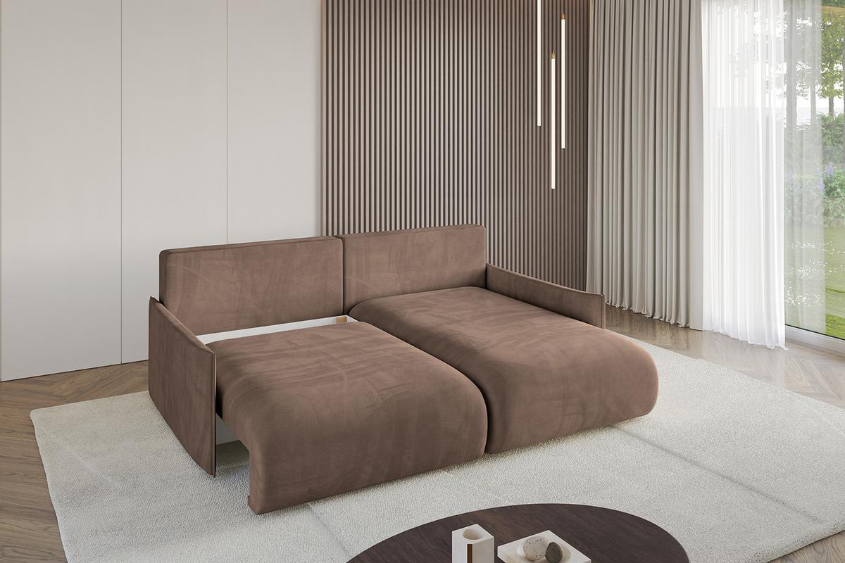 ECKSOFA Ottomane rechts ONESK-L -v1 216x177x72 Braun Velours - Braun, Holzwerkstoff/Kunststoff (177/216cm) - ALTDECOR