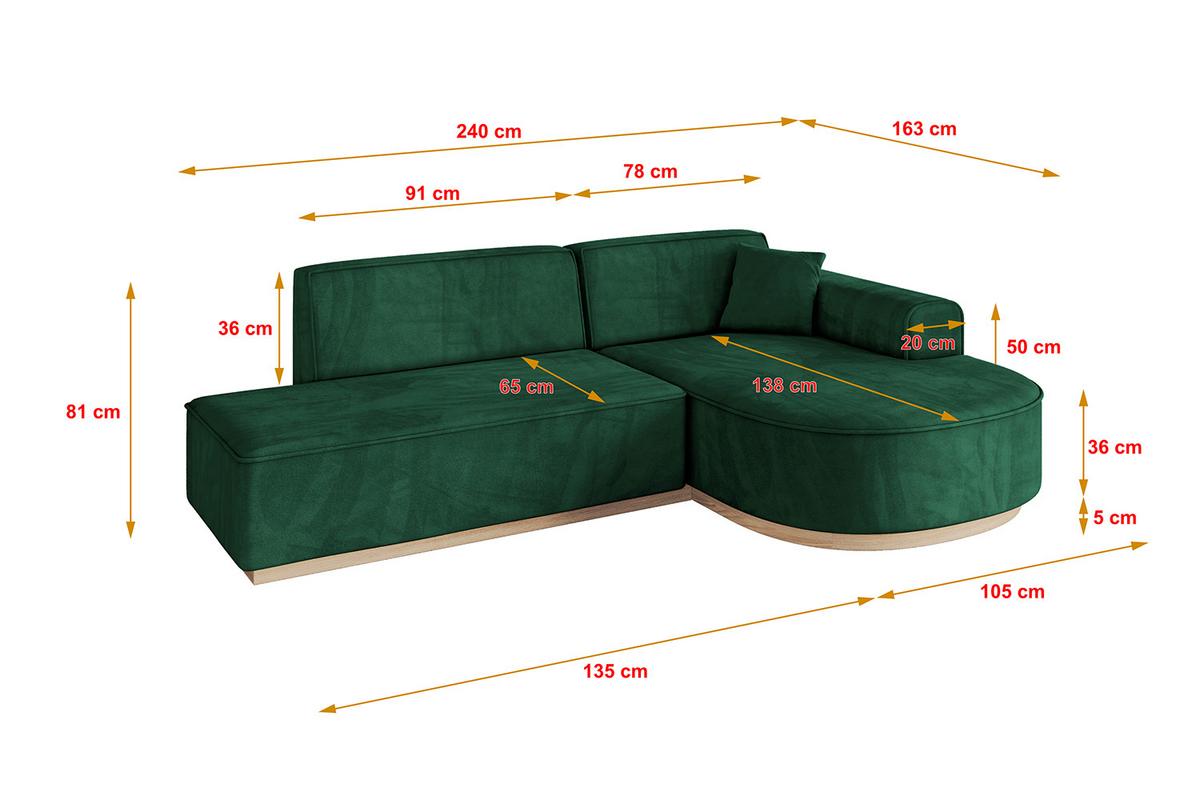 ECKSOFA Ottomane Rechts ARRIO-L1 - 243x171x83 cm Dunkelgrün - Grün, Holzwerkstoff/Textil (243/171cm) - ALTDECOR