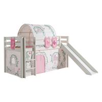 HOCHBETT mit Rutsche Karolina Massivholz Weiß Textilset Burg 4 - Hellgrau/Weiß, Holz (90/200cm) - 58aufmkessel