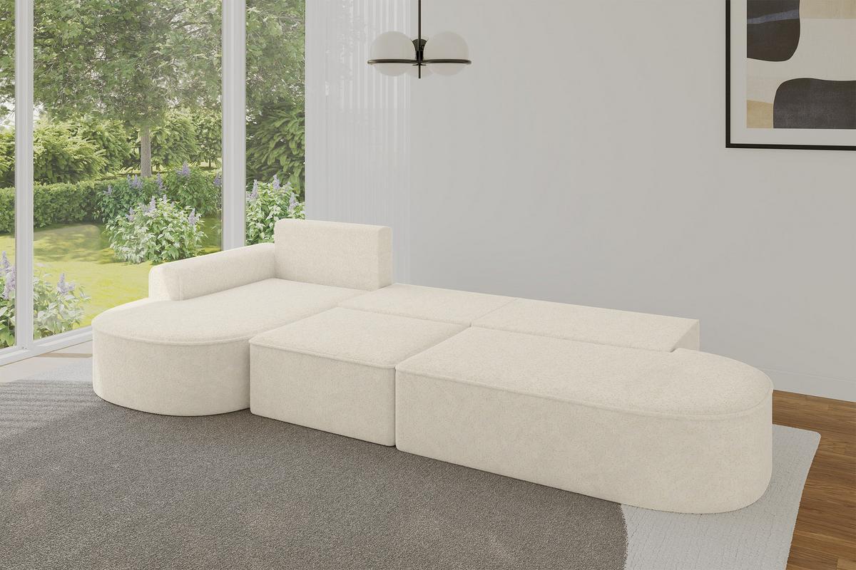 ECKSOFA mit Schlaffunktion Ottomane Links MARI L2-S 368X167X85 Creme Velours - Creme/Schwarz, Holzwerkstoff/Kunststoff (368/167cm) - ALTDECOR