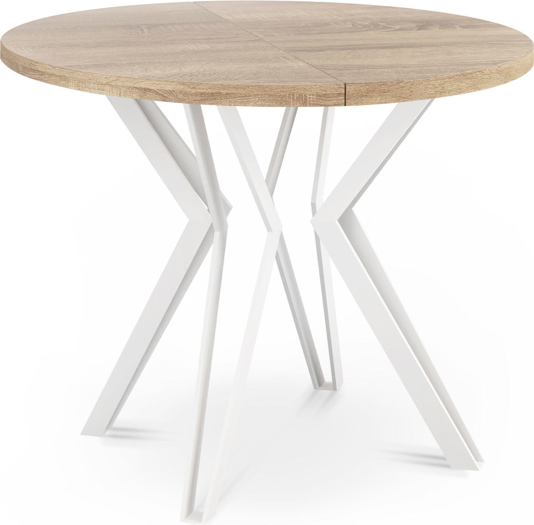 ESSTISCH Austin runder ausziehbarer, Sonoma Eiche 100-180/100/76 cm - Weiß/Sonoma Eiche, Holzwerkstoff/Metall (100/180/76cm) - WFL GROUP