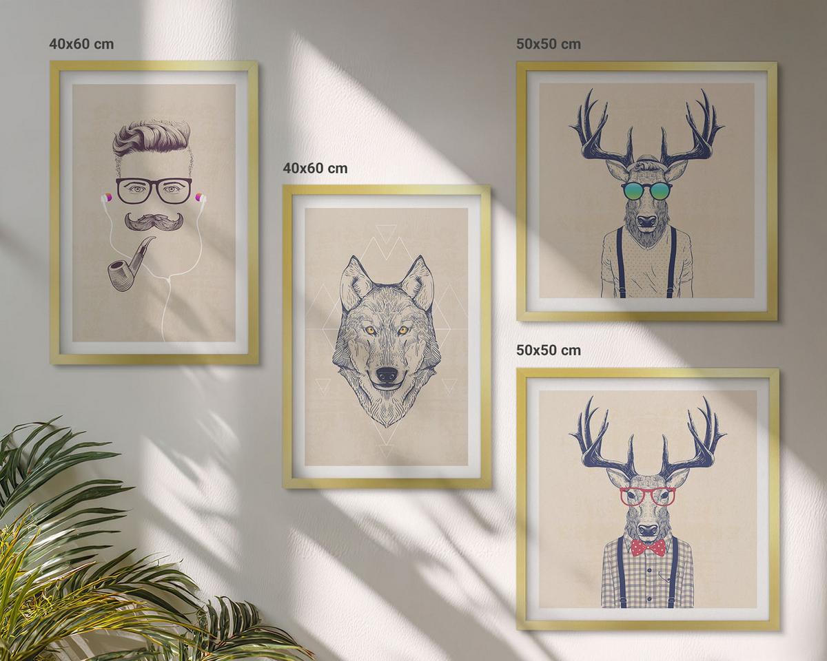 BILDER SET 4er Set - 50x50 cm & 40x60 cm Goldrahmen - Stilvolle Tierporträts - Goldfarben, Kunststoff (50/50cm) - TULUP