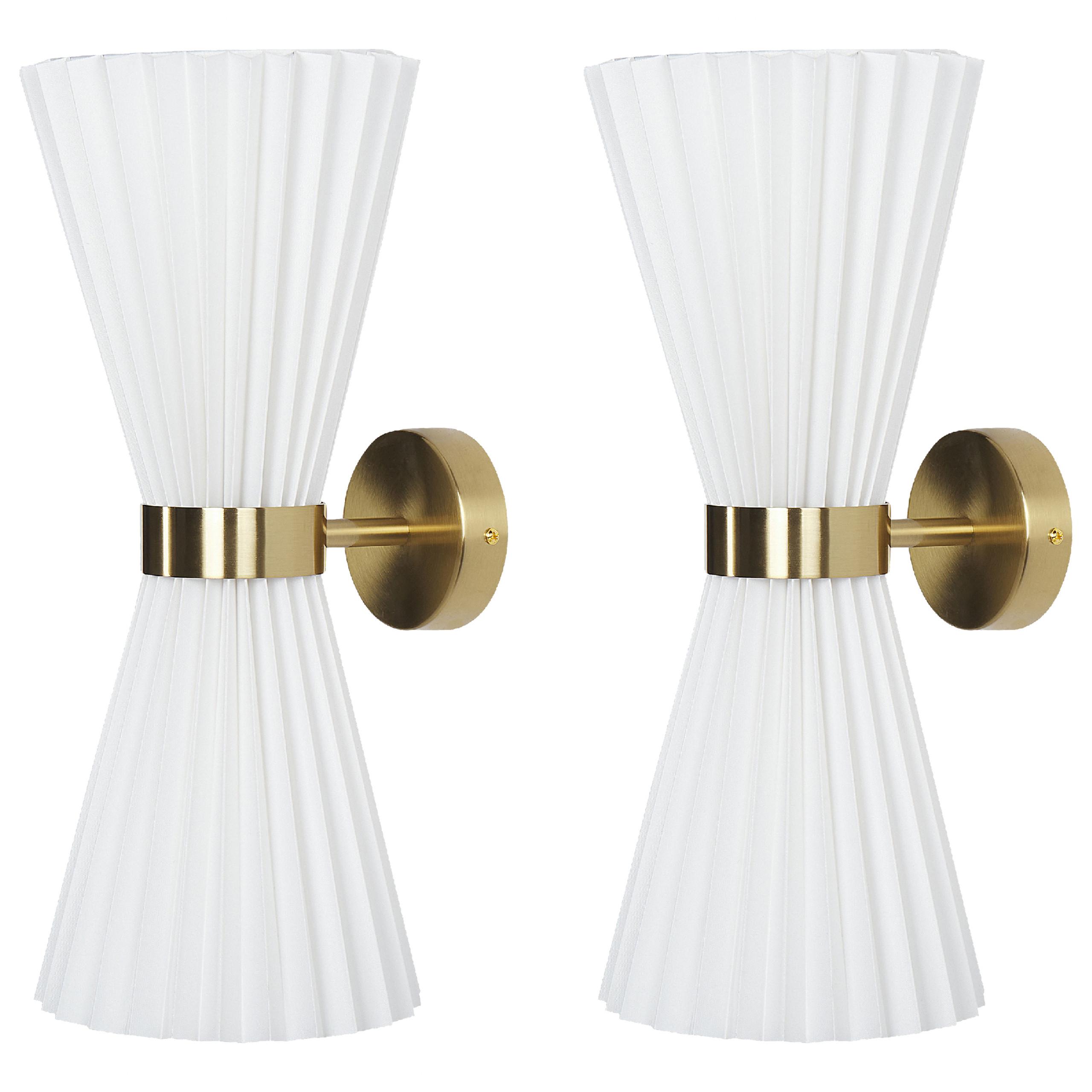 WANDLAMPE Weiß/Messing Telang - Messingfarben/Weiß, Textil (20/41/20cm) - Beliani