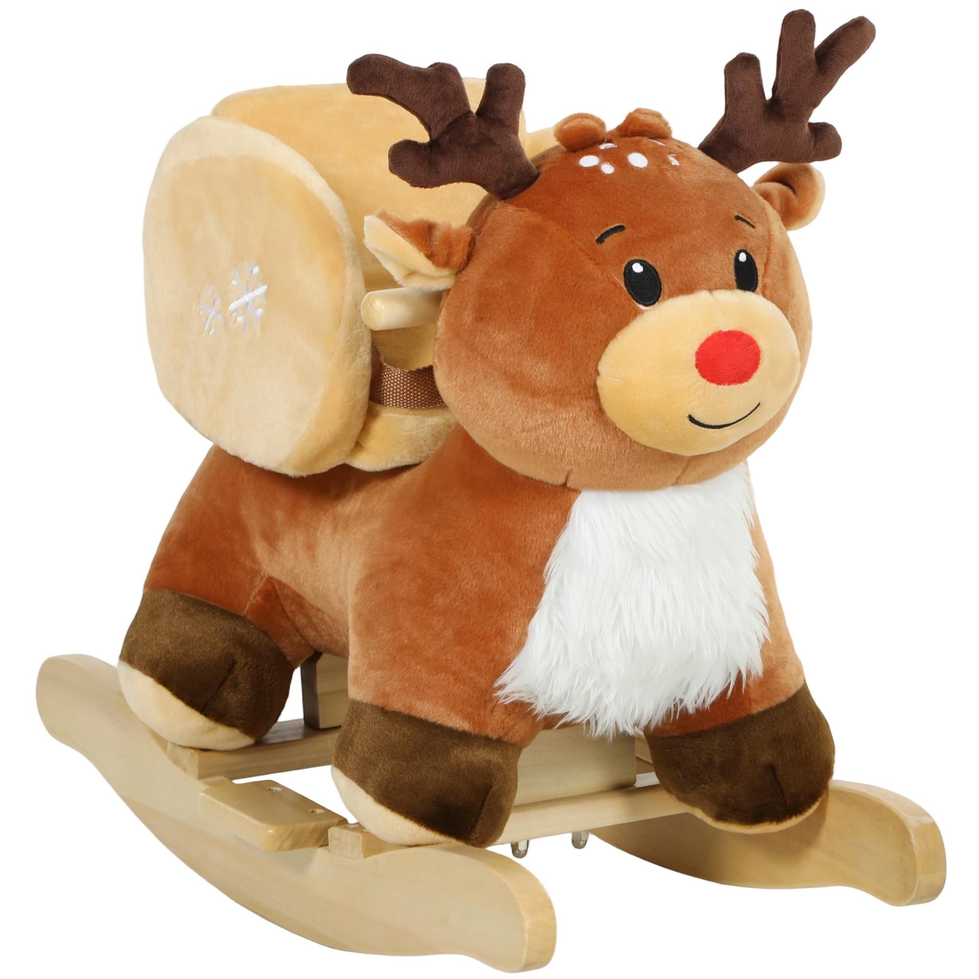 KINDER-SCHAUKELPFERD Rentier mit Schlafliedern Plüsch Braun - Braun, Textil (32/55/65cm) - AIYAPLAY