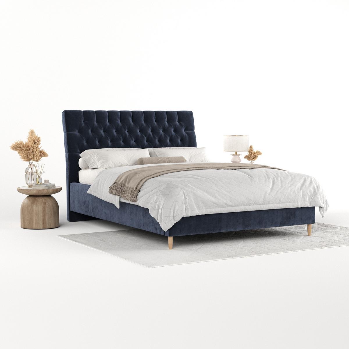 POLSTERBETT Lira 160/200 cm Marineblau im Lotta Stoff - Naturfarben/Dunkelblau, Holz/Holzwerkstoff (160/200cm) - AltaBeds