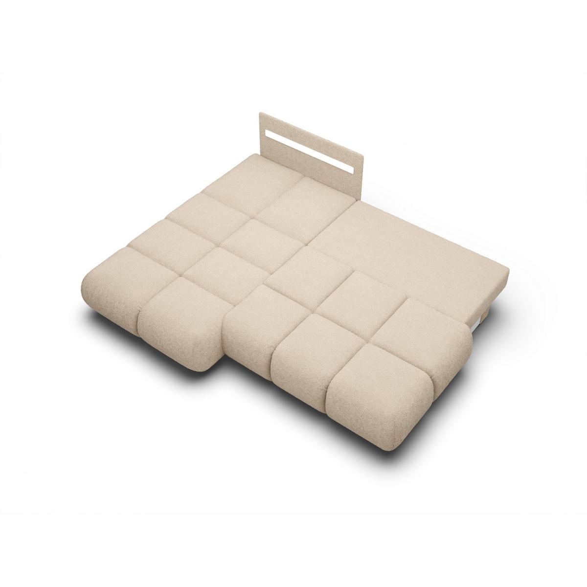 ECKSOFA CORSO L-S Beige Boucle-Stoff mit Schlaffunktion - Beige, Holz (230/177cm) - MASSENO